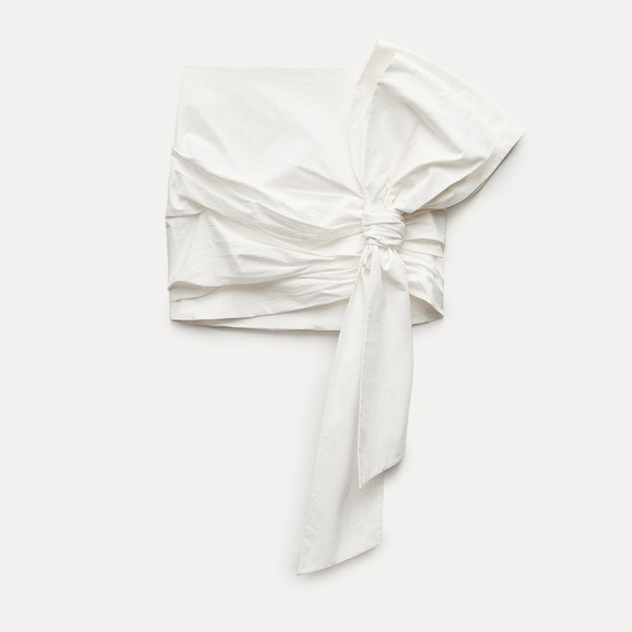 NWT Zara Woman Bloggers Fav Bow KNOTTED MINI SKIRT ZW COLLECTION White Size XS - Picture 4 of 14